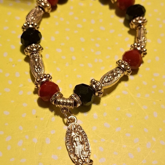 Wholesale Bracelet red Black Beads Religious Bracelet Stretch gold beads lot 10 - Picture 3 of 6